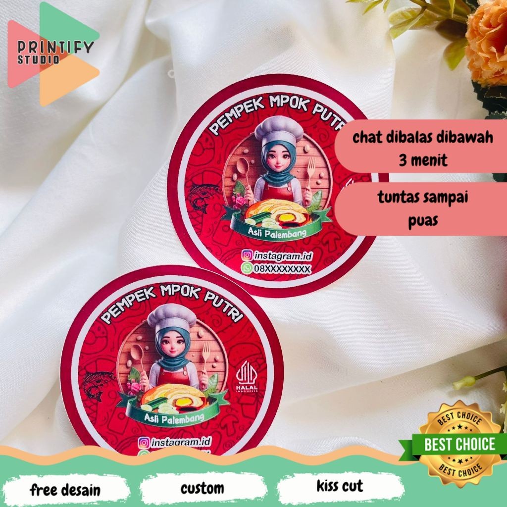 

Printify Sticker Chromo Bulat Pempek Makanan Packaging Stiker Produk Khas Palembang Custom Nama 2-4