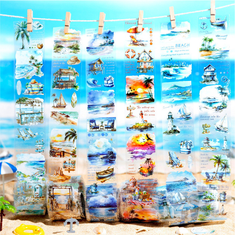 

Mr. Paper, 6 Styles, Each 200cm, PET Tape, Beach Scenery Series Stickers DIY Handmade Decorative Material
