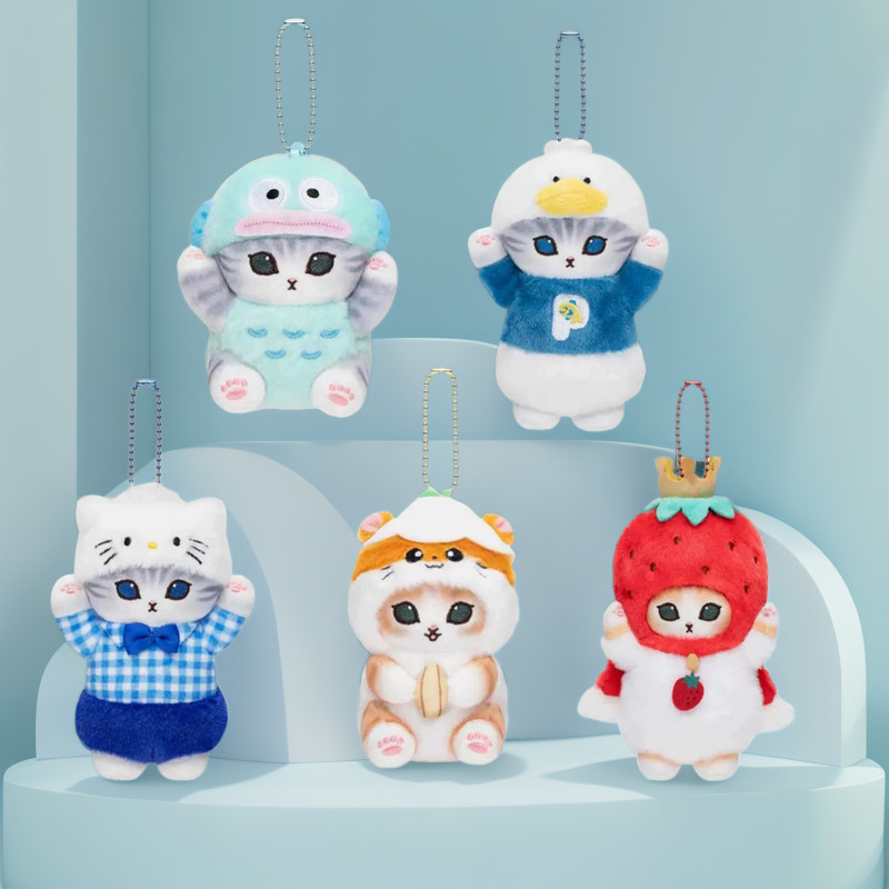 

Kawaii Mofusand Cross-Dressing Hello Kitty & Kuromi Plush Keychains - 10-12cm Sanrio Anime Plush Dolls, Backpack Pendants