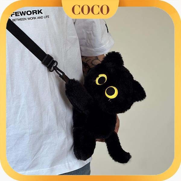 Kucing Hitam Bermata Besar Merangkul Tas Selempang / Tas Boneka / Tas Bulu / Tas Selempang Mini / Ta