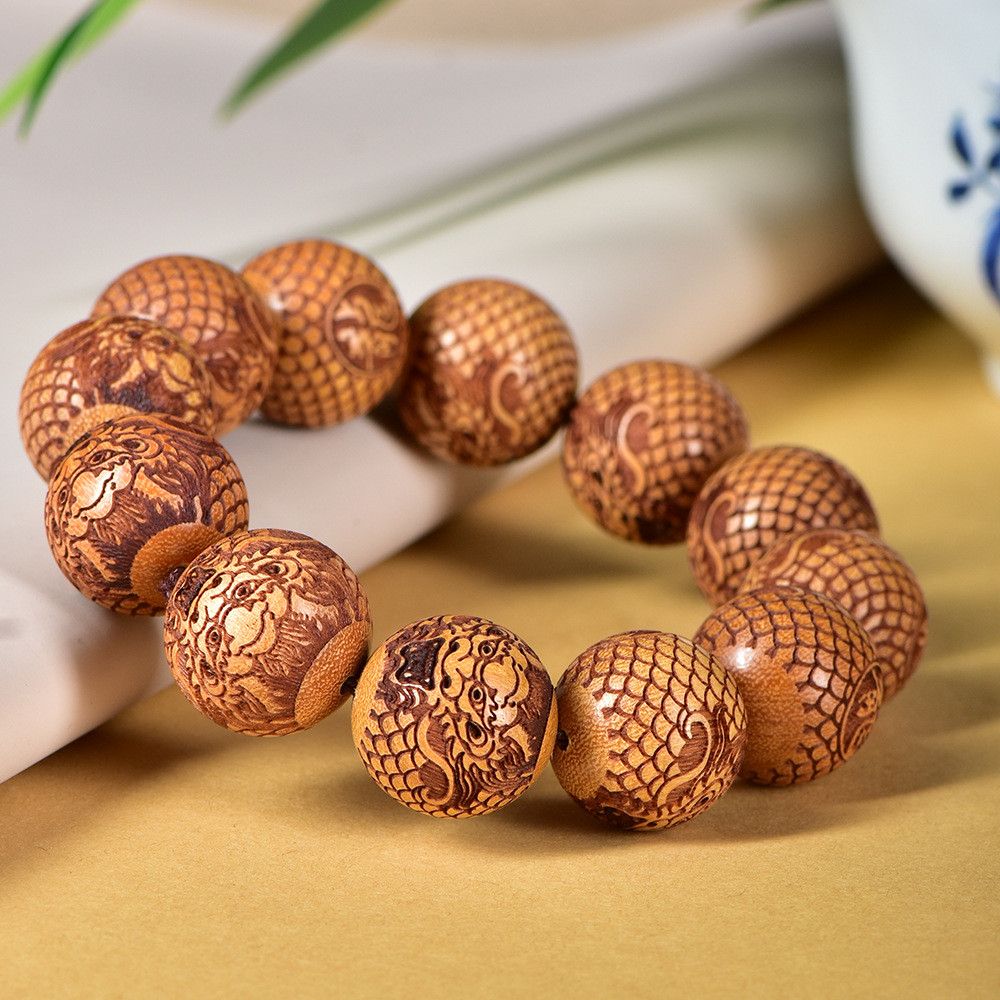Gelang Manik Buddha Zodiak Naga Ukiran Kayu Emas 2 0 Perhiasan Budaya Pribadi Manik Doa Kayu Pria
