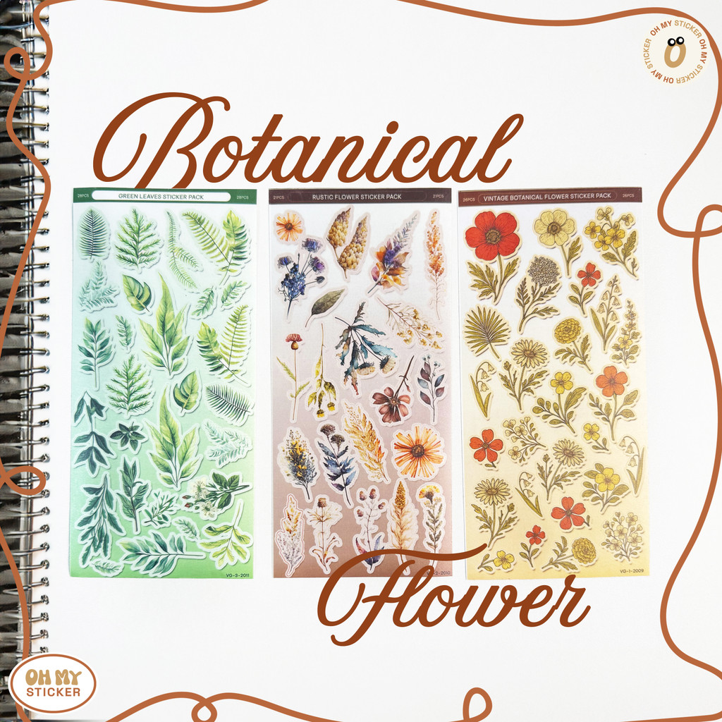 

[OHMY] Botanical Flower Sticker Pack | Stiker Aesthetic Flower Anti Luntur Scrapbook DIY
