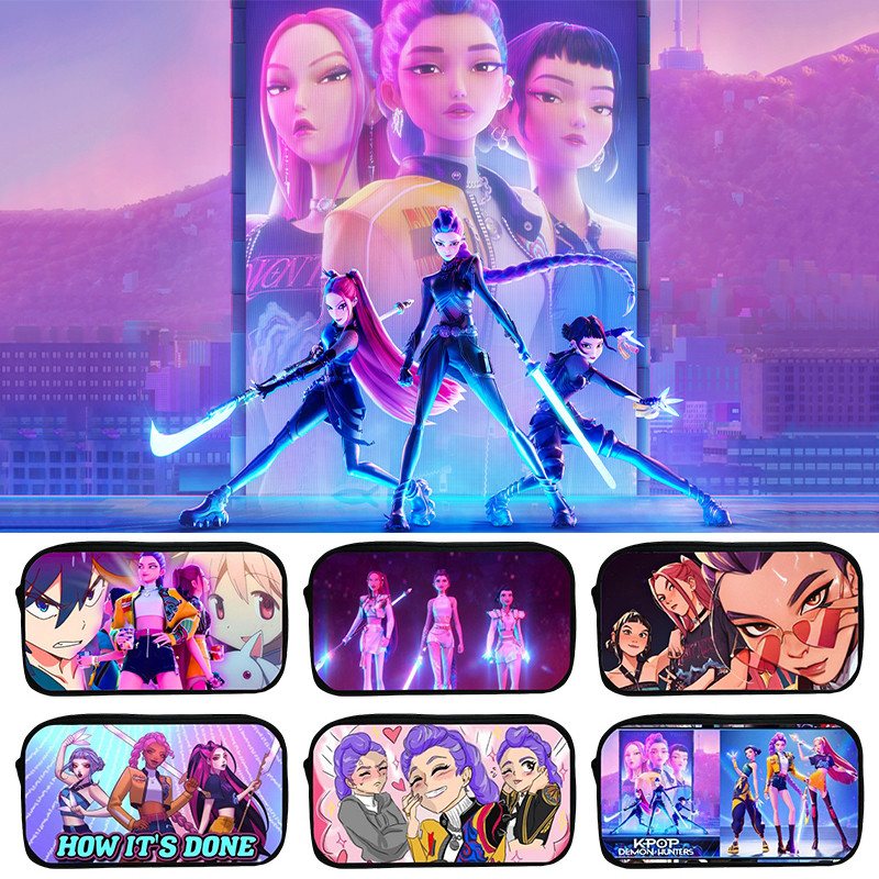 

Kpop Demon Hunters Pencil Bag Cartoon Girl Pencilcase Student Pen Case Kid School Stationery Pen Holder Storage Bags