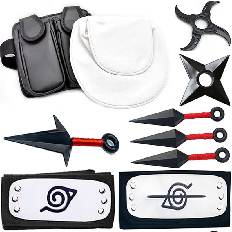 6pcs/SET Anime Cosplay Naruto Accessories Weapon Ninja Bag Kunai Headbands Shuriken Prop Akatsuki Ka