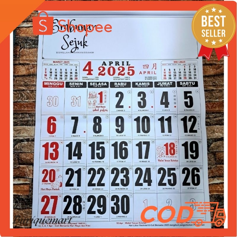 

BRQ KALENDER KERJA JUMBO LENGKAP TANGGALAN CINA [ 80gr ] ANGKA BESAR 2025 Terbaru