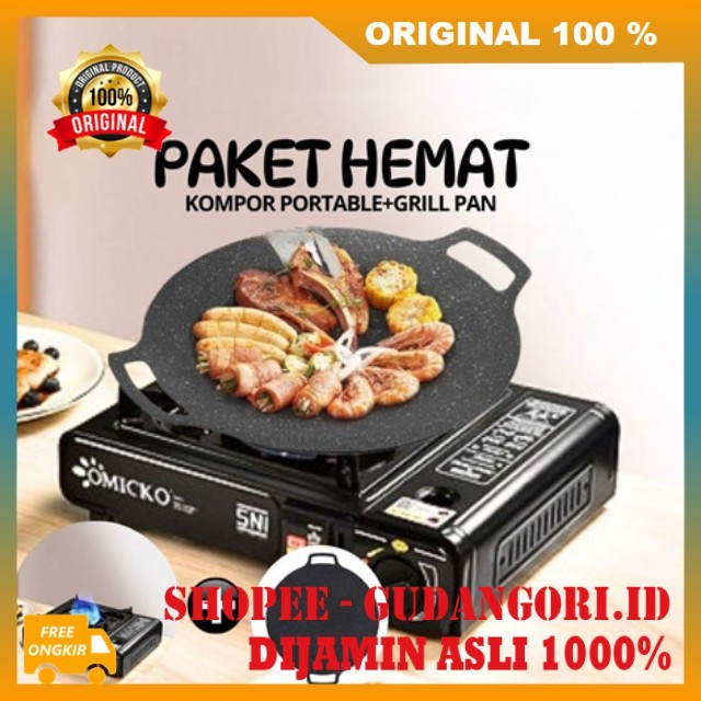 Alat BBQ Grill Kompor Portable dan Grill Pan 34 cm Satu Set Alat Ngegrill Panggang 1 Set Barbeque Gr