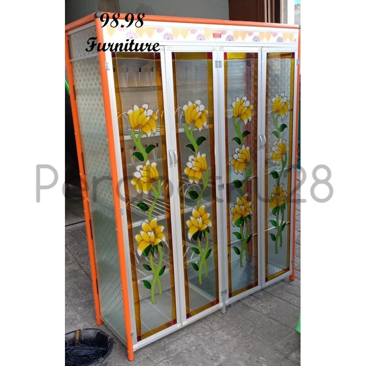 Rak Piring Aluminium 4 Pintu Motif - Rak Piring Kaca 4 Pintu - Medan