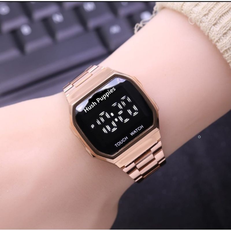 Jam Tangan Wanita Hush Puppies Hp Premium Digital Led Touch Screen Watch Tali Rantai free box