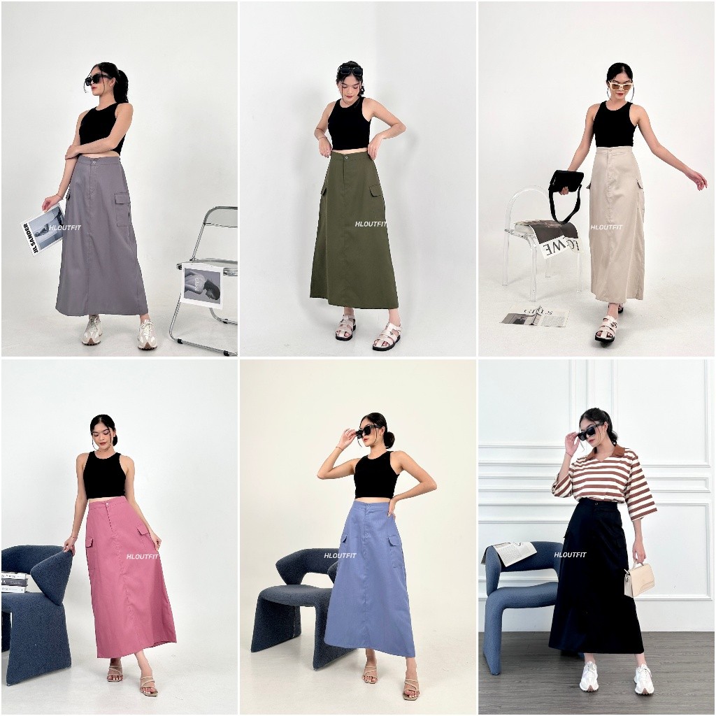 HL Highwaist Cargo Skirt- Rok Cargo Katun Korean Style Y2K (REALPICT)