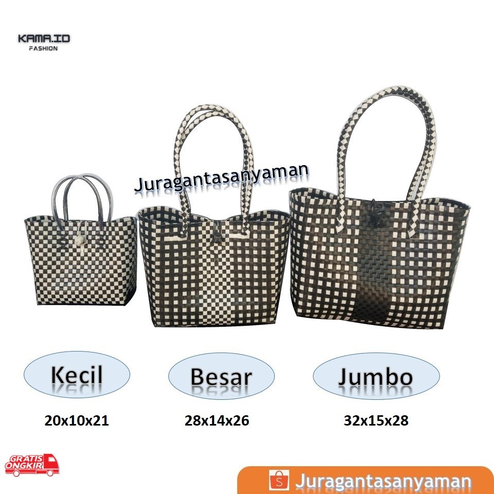Anyaman Terkini / Tas Anyaman Plastik Monochrome Hajatan Tahlilan Belanja Pasar Hampers Besar Jumbo 
