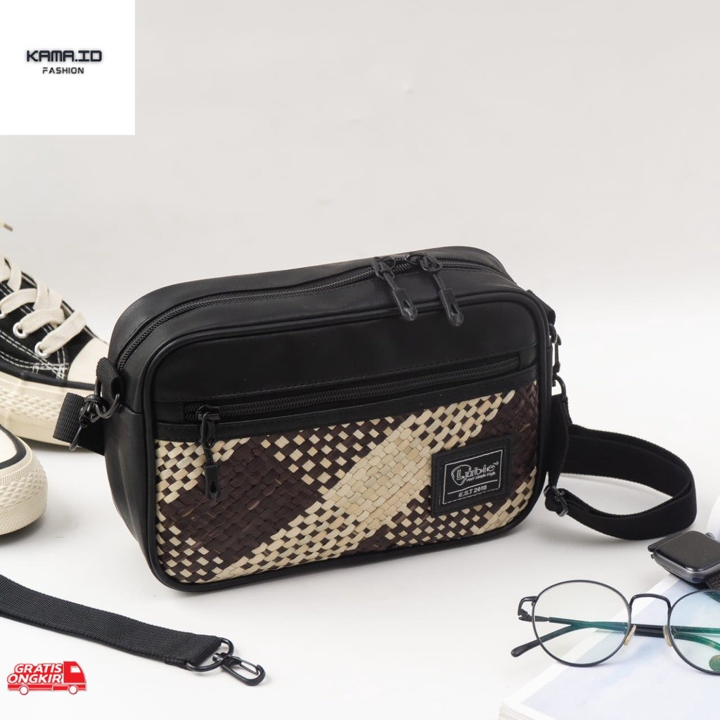 Anyaman Terkini / LUBIE - Clutch Etnic Sintetis Leather - Tas Tikar Pandan - Tas Tradisional -  PAND