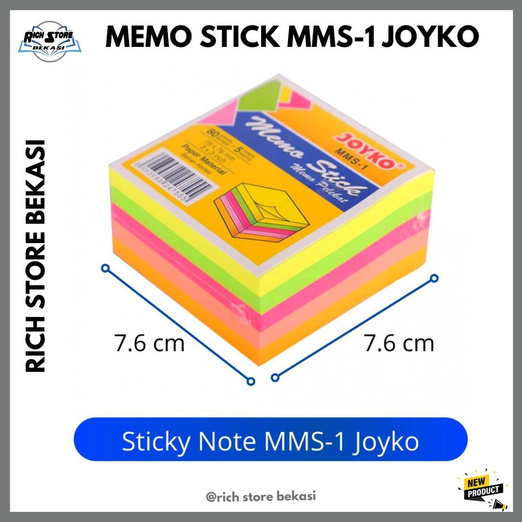 

MEMO STICK MMS-1 MERK JOYKO/STICKY NOTE UKURAN 7.6 cm x 7.6 cm 5 WARNA ISI 80 LEMBAR