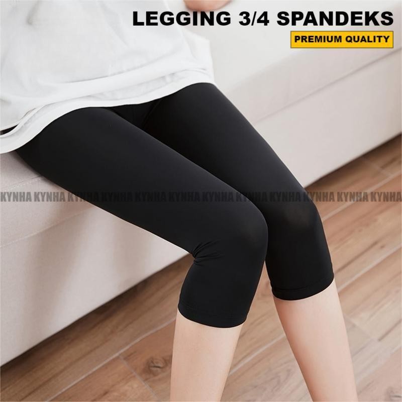 KYNHA Legging Wanita 3/4 Spandeks Licin Tebal Polos - Lejing Perempuan Dewasa Bahan Spandek Jersey H