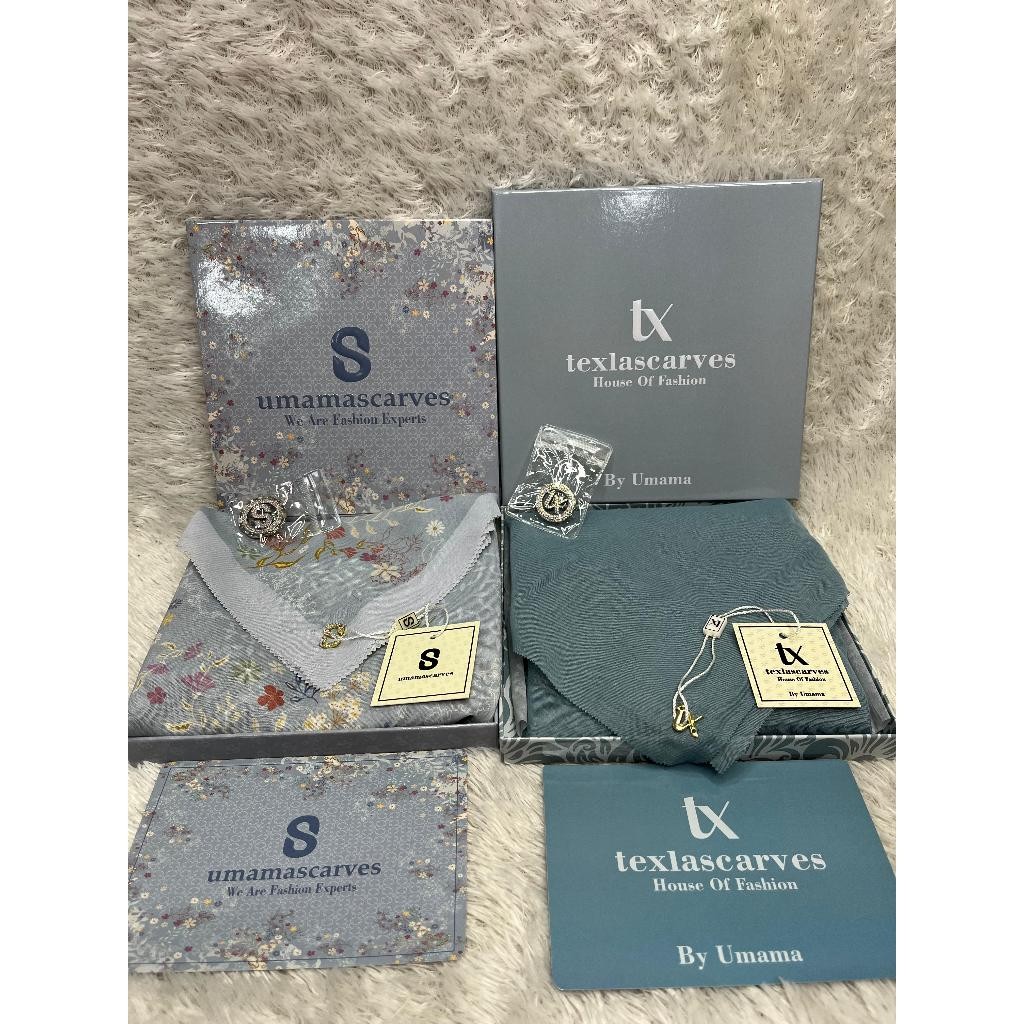 Paket Bundling 2 Box UmamaScarves MOTIF STANDAR x TexlaScarves POLOS STANDAR - FREE BROSS