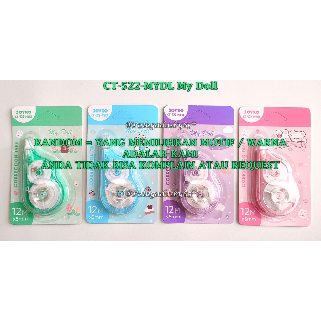 

(1 Biji) GROSIR Correction Tape Joyko CT-522-MYDL (12 M x 5 mm) / Pita Koreksi Joyko CT-522 My Doll