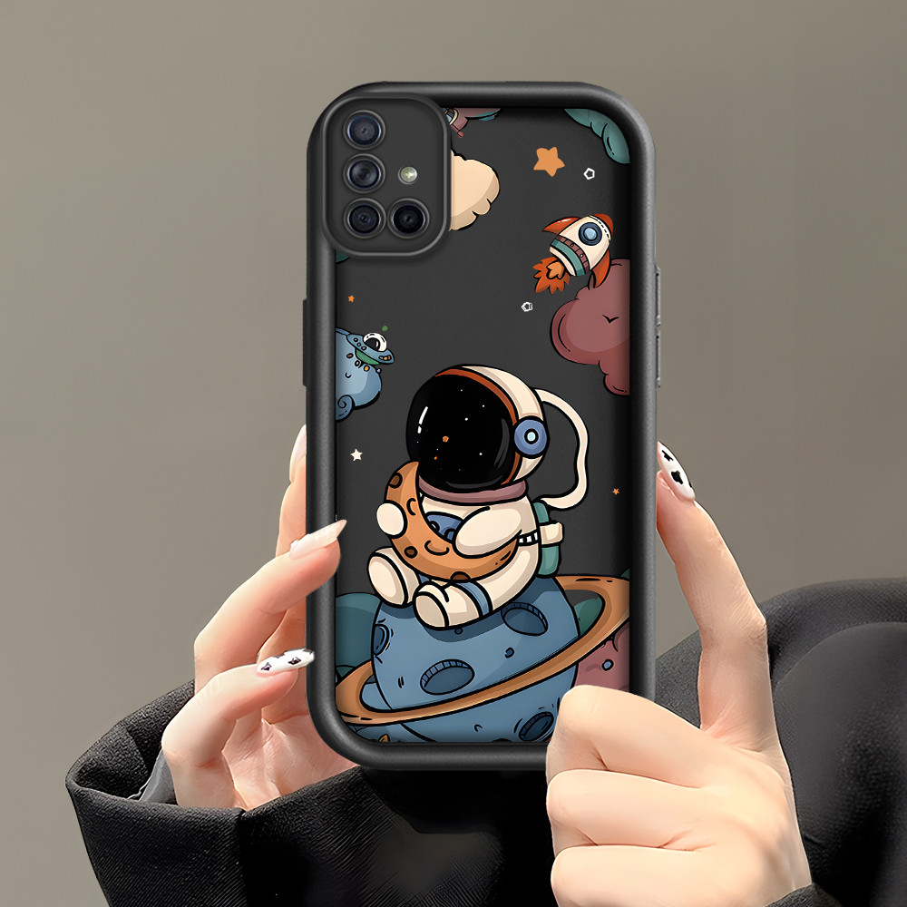 Casing Hp Untuk Compitable With Samsung A71 Silicone Square Astronaut Cartoon Planet Pattern Phone C