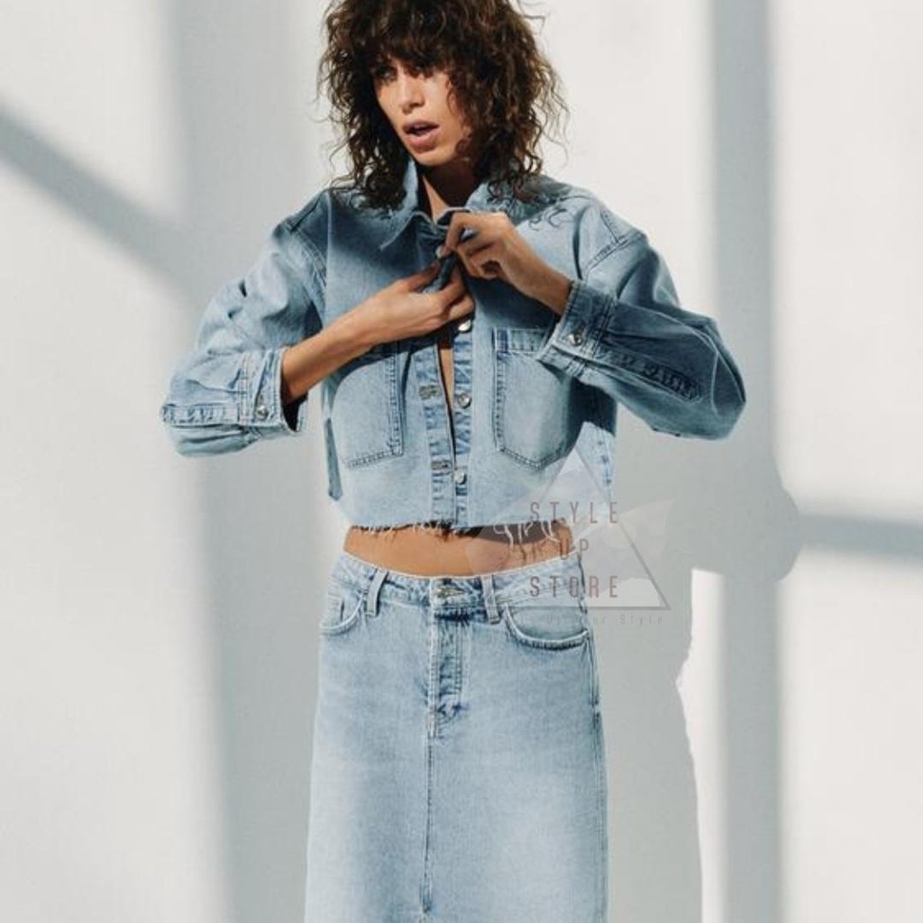 [ STYLEUPSTORE ] ZARA Woman Crop Jacket Denim Jeans - Jaket Wanita Denim Jeans