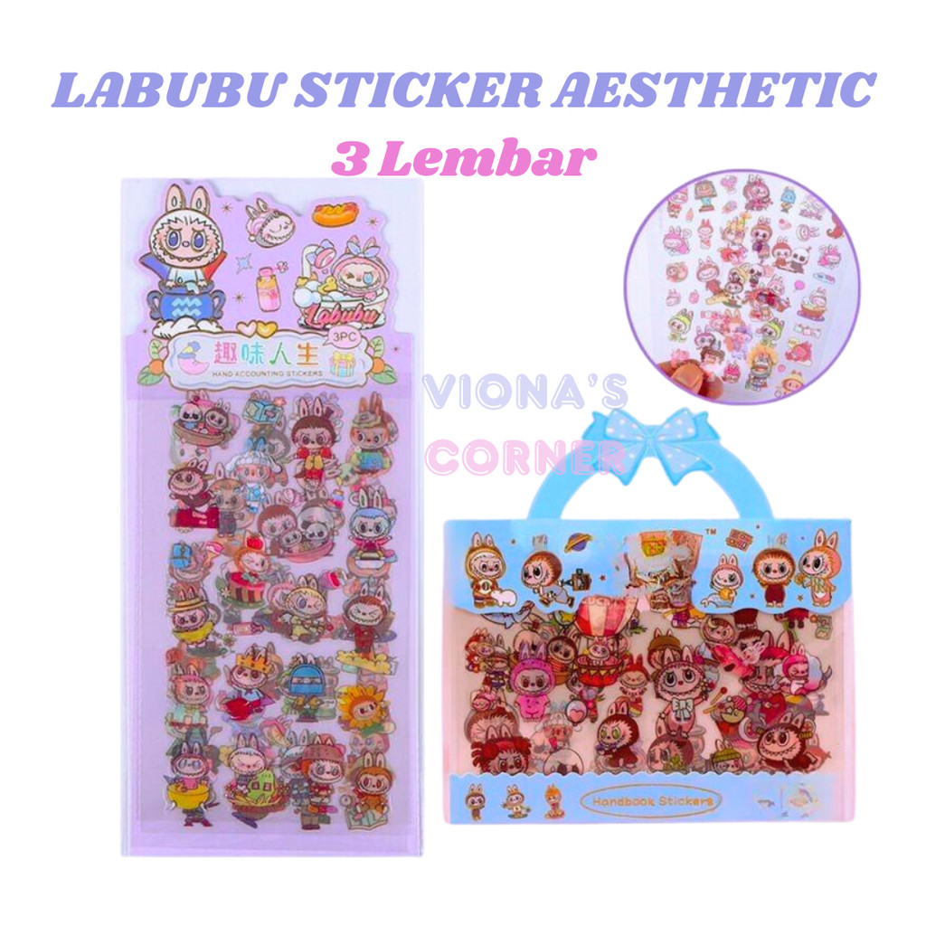 

Labubu Sticker Aesthetic 2D Stiker Lucu Murah Pack Isi 3 Lembar Premium Karakter Korea Waterproof Deco