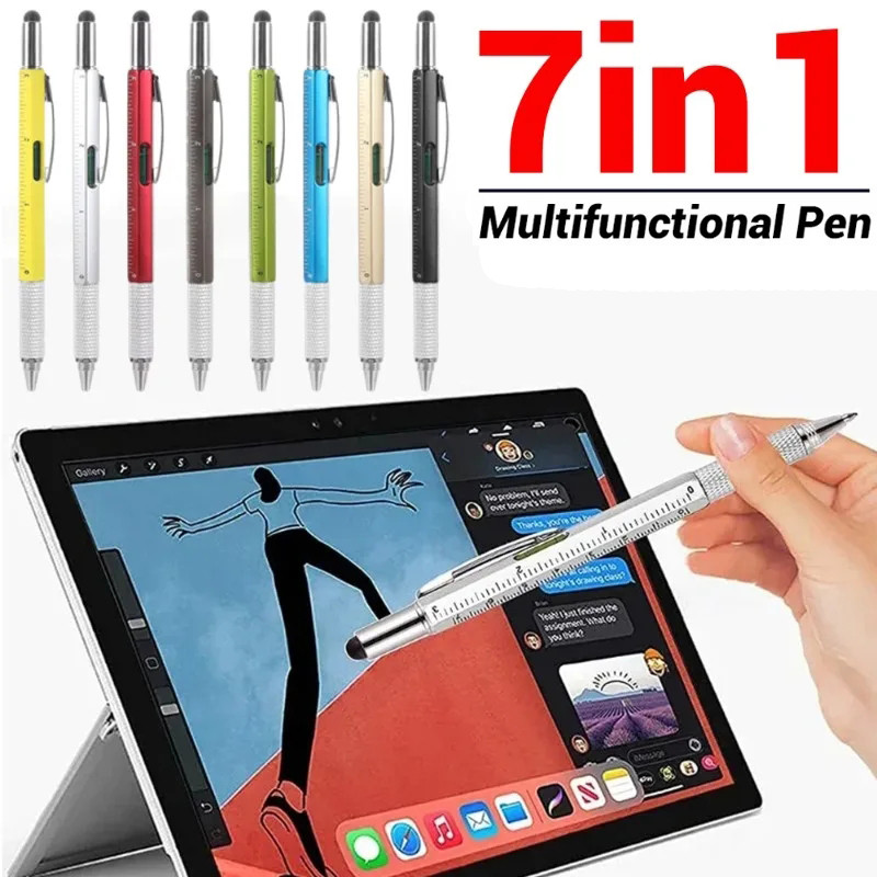 

7 in1 Multifunction Ballpoint Pen with Modern Handheld Tool Measure Technical Ruler Screwdriver Touch Screen Stylus Spirit Level