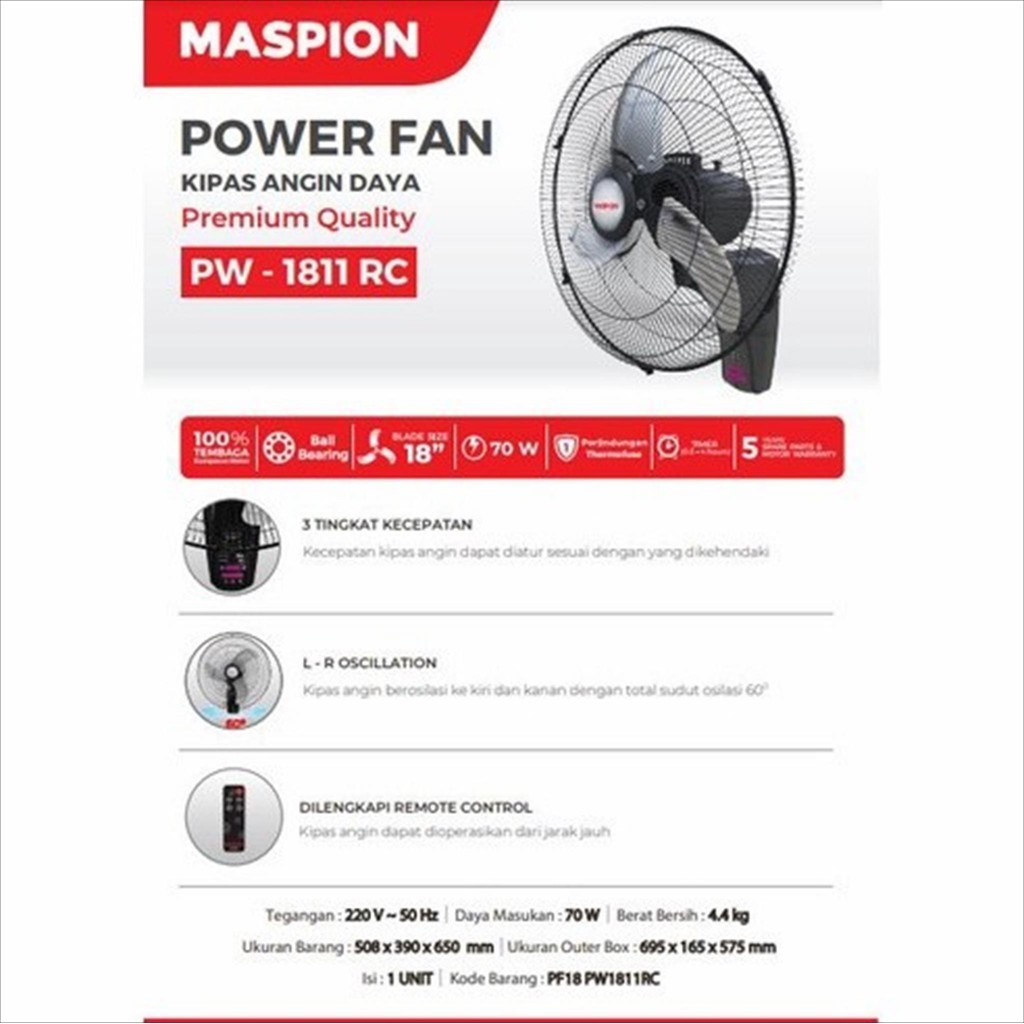 POWER FAN MASPION 18' PW-1811-RC