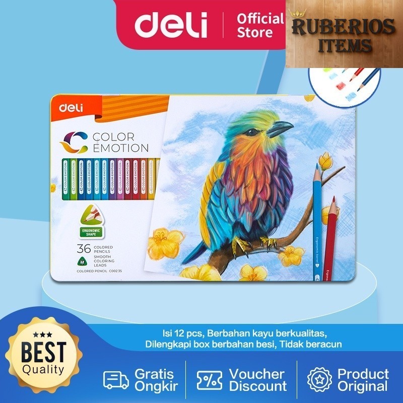 

Deli Pensil Warna Celup Halus 12/24/36 Warna, Bentuk Segitiga Ergonomis EC00205 EC00225 EC00235