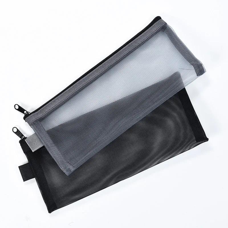 

1 Piece Mesh Simplicity Solid Color Pencil Case Nylon Durable Transparent Pen Bag Large Capacity Stationery Case School Supplies