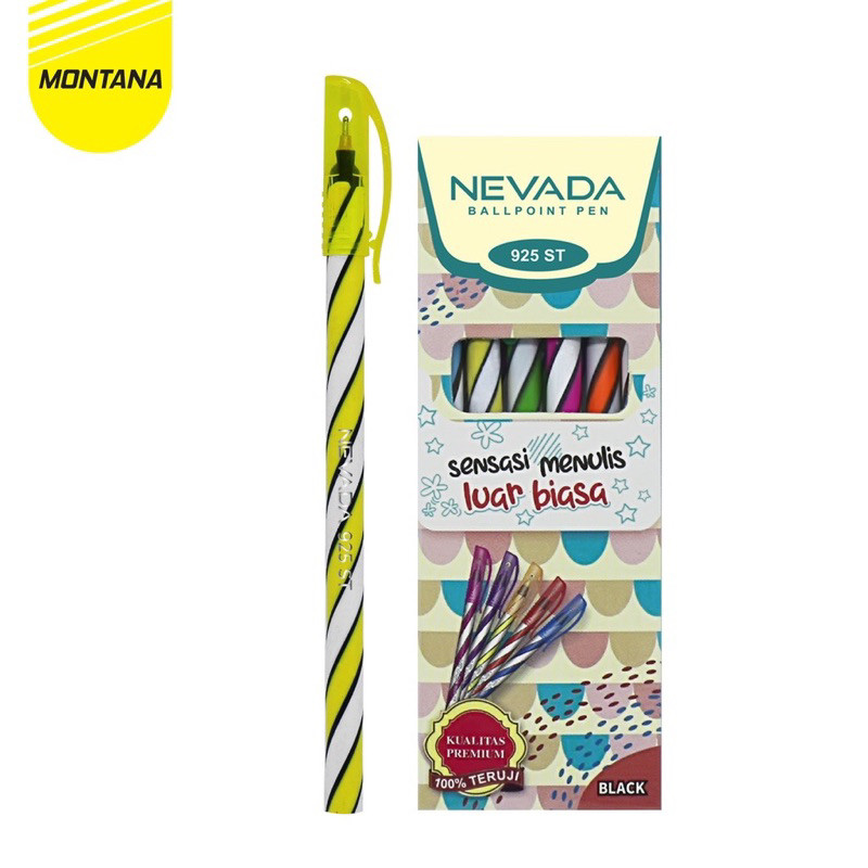 

[NEVADA] PEN BALLPOINT PULPEN LILIN ULIR SPIRAL MURAH MONTANA @1 LUSIN ISI 12 PCS