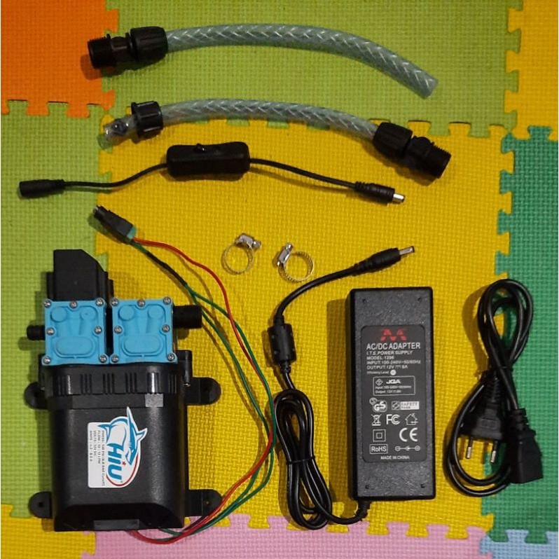 Set Booster pump Water Heater Pompa DC HIU double 138psi original adaptor 12V 8A pemanas air shower