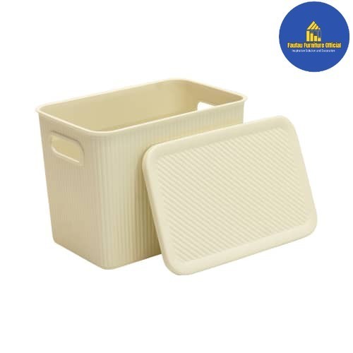

BEST QUALITY Keranjang Kotak Penyimpanan Berpenutup Serbaguna 28x19x21cm_Putih