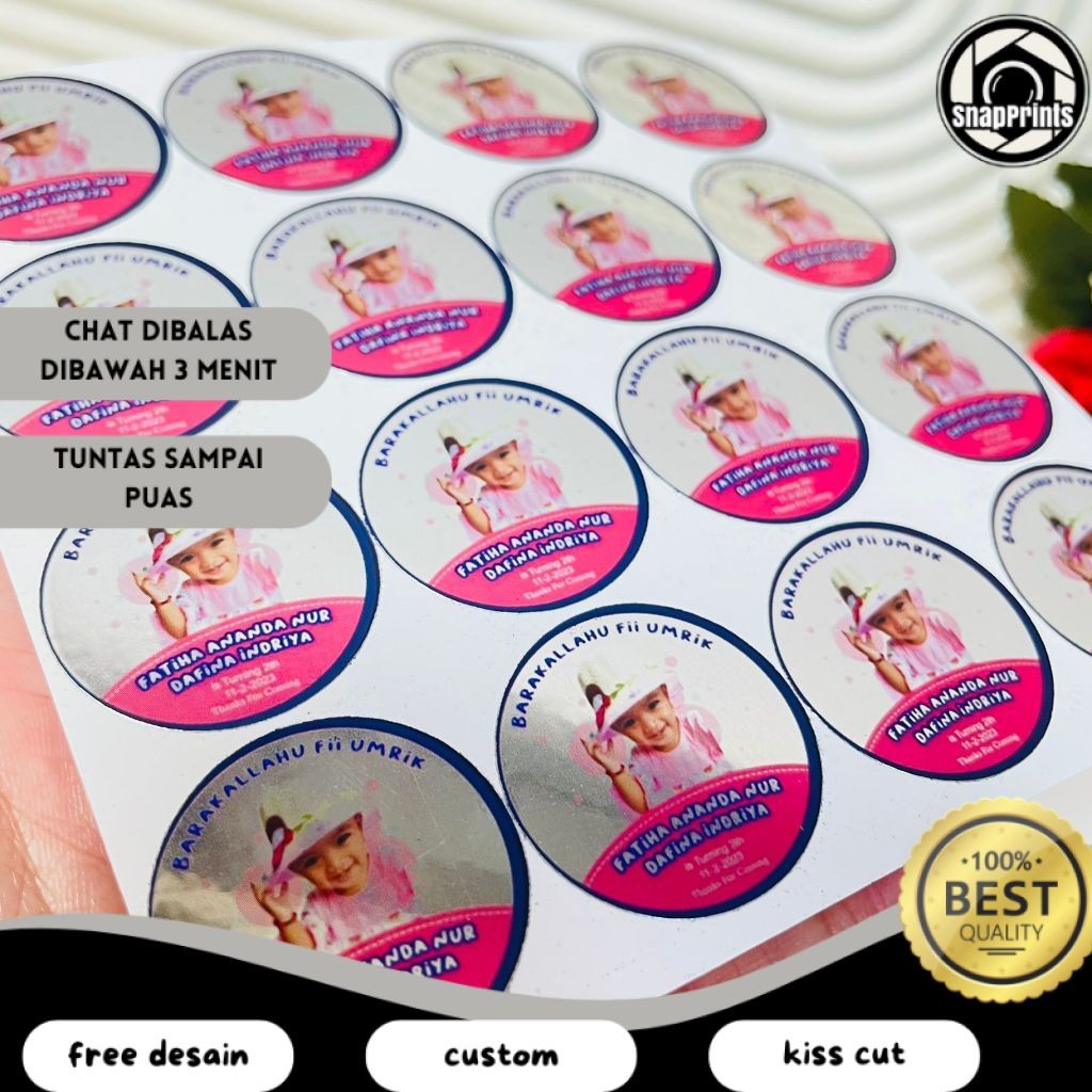 

SP 2-4 Sticker Gold/Silver Ulang Tahun Label Undangan Happy Birthday Uk.Kecil Free Design