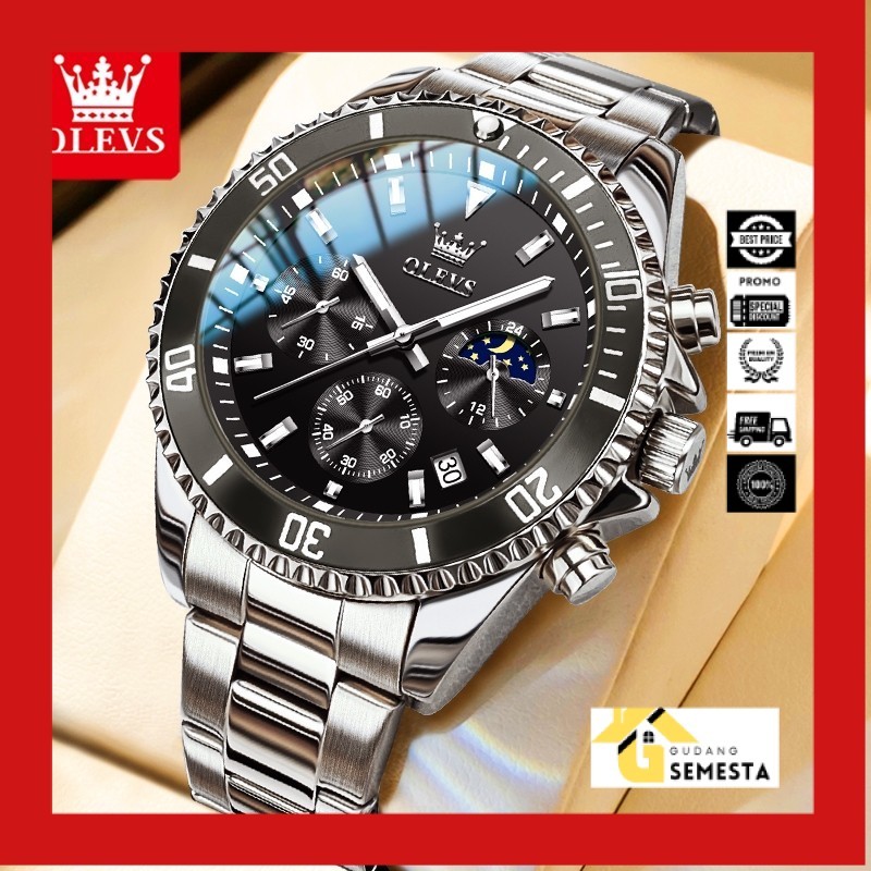 Jam tangan pria keren OLEVS Luxury Jam Tangan Pria 2870 Anti Air Original Tahan Keren Luxury Led Ana