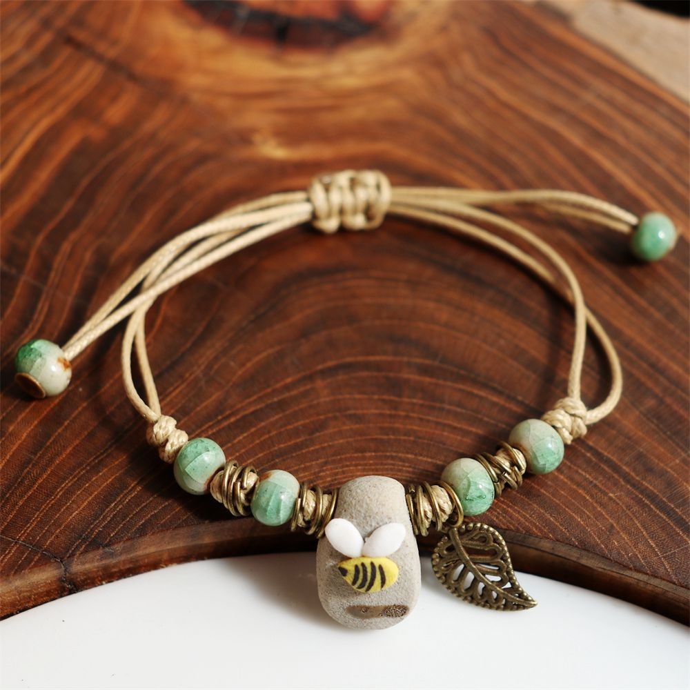 Gaya Cina Baru Liontin Daun Gelang Keramik Gelang Lebah Lucu Bunga Musim Panas Pacar Gelang