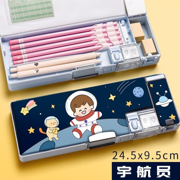 

New Collection[PROMO]] Kotak Tempat Pensil Magnet Karakter 2 Sisi Rautan Pencil Case PC0017 stationery Plastik - MOTIF C
