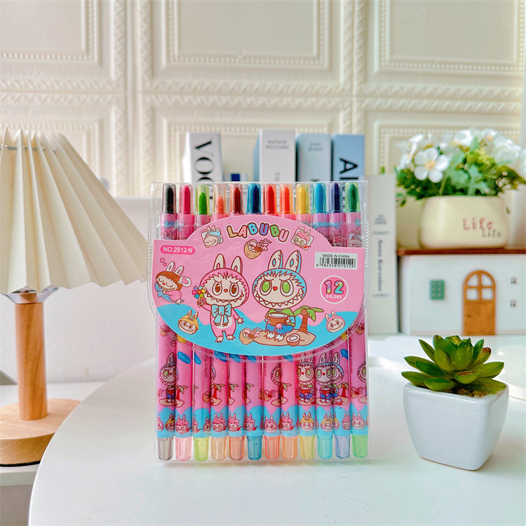 

HYPE N FANCY Krayon mini twist labubu isi 12 pcs MN-1769 / Crayon Putar Labulabu / Alat mewarnai krayon pensil warna pewarna