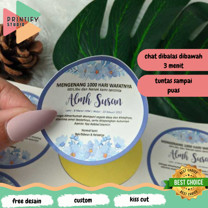 

Printify 9-15 Sticker Label Tahlil Stiker Ucapan Mengenang Wafatnya 40 100 1000 Harinya Uk.Besar