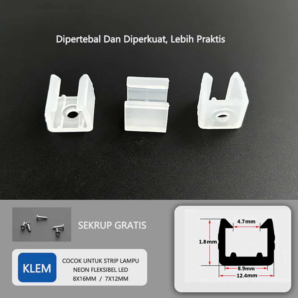 10pc Klem Lampu Neon LED Neon Flex Lampu Klem Lampu Strip 2835/5050/5730 Bracket 8x16mm
