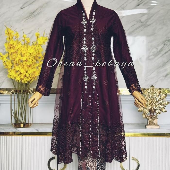 Kebaya Kartini Payet Wanita - Ukuran M, L, XL, XXL - Kondangan, Baju - Rose gold, Atasan M + rok