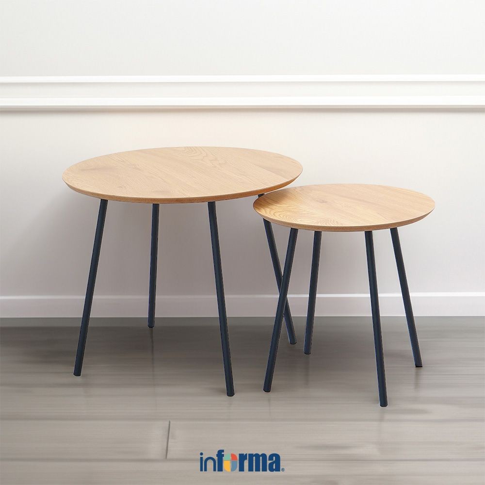 Informa Set 2 pcs Tybo Meja Tamu & Meja Sisi - Cokelat Oak Set Coffee Table And End Table Meja Ruang