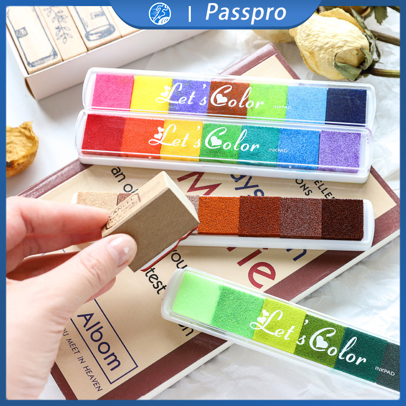 

7 Colors In 1 Inkpad Stempel Gradasi Warna Warni Stamp Ink Finger Craft DIY