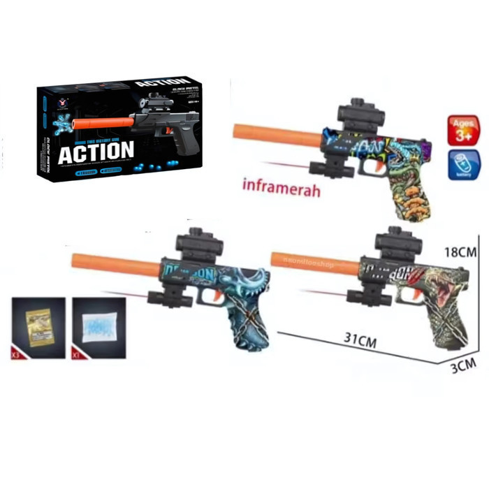 Pistol Mainan Anak Water Gel With Laser Peluru Lunak Gun ACTION Handgun Tentara
