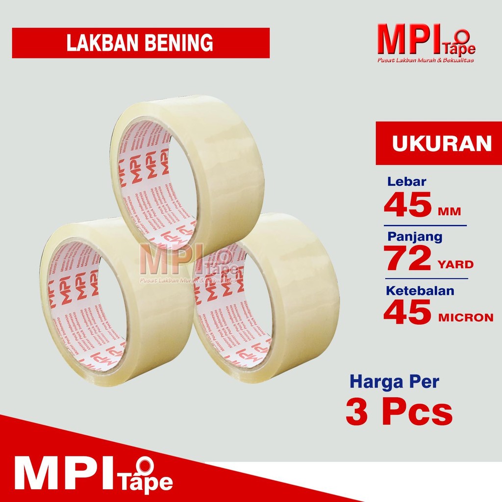 

3 Pcs - Lakban Bening 45 mm x 72 Yard - Lakban Packing - MPI