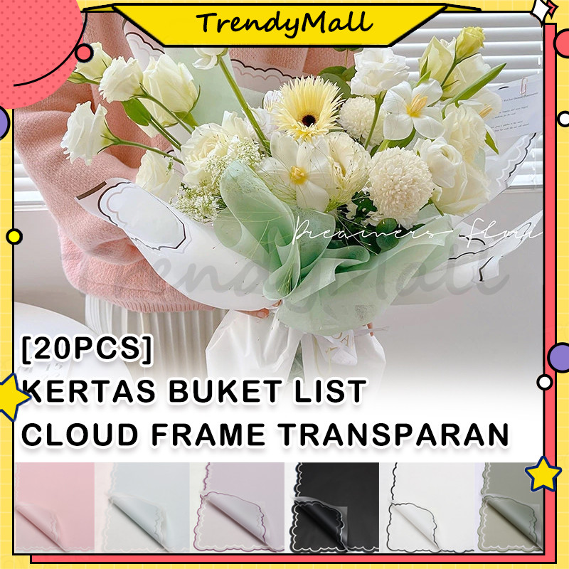 

57*57CM Flower Wrapping Paper Varian List Cloud Awan Frame Transparan Kertas Buket Bunga Cellophane Florist 20 lembar