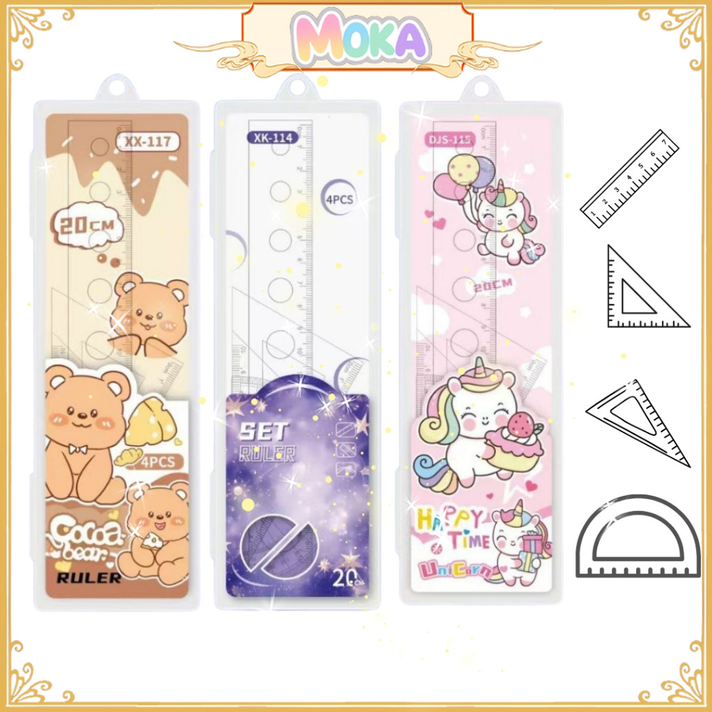

MOKA Easy To Carry With Protective / 1 Set Penggaris Lengkap / Penggaris 4 In 1 Tempat Mika / Penggaris Set