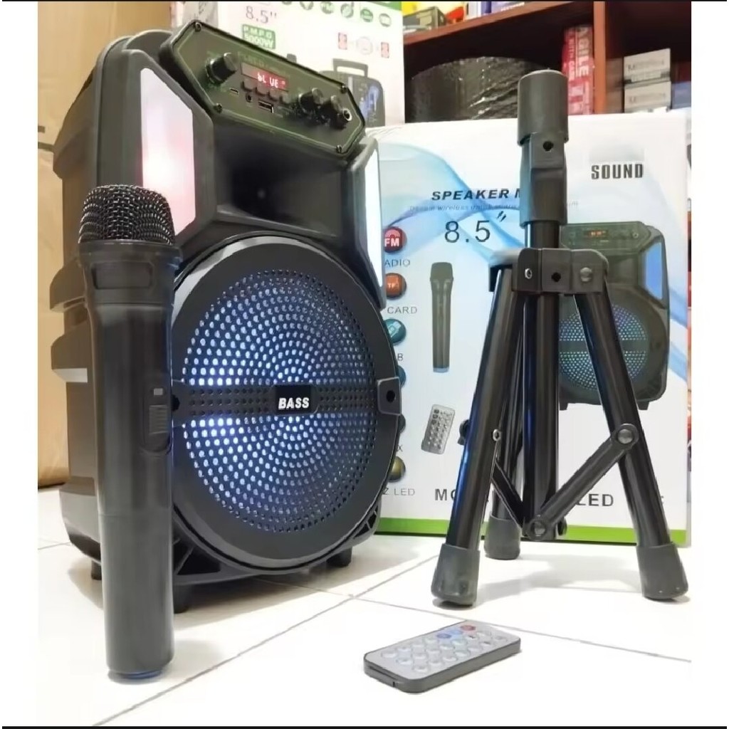 full bass MUSIK BOX PARTY BOX 8 INCH BONUS MICROPHONE WIRELESS fleco f8606KF /F8809 LED DIGITAL BONU