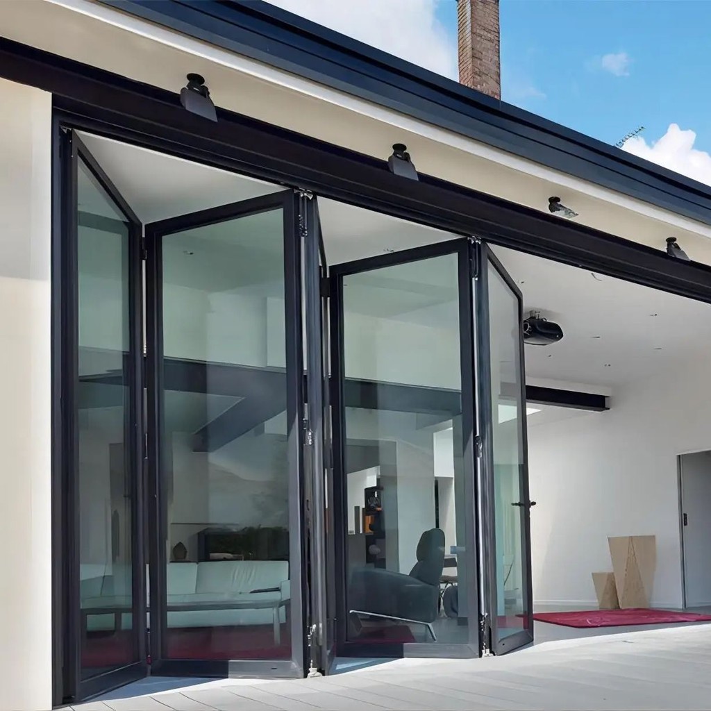 Accordion Type Folding Door Heat Insulation Patio Aluminium Double Glazed Folding Doors Modern Desig