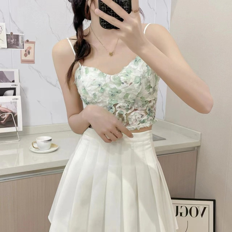 cod- Tanktop atasan model( kelopak bunga )gaya korea style bahan melar adem / Tanktop tali bunga bah