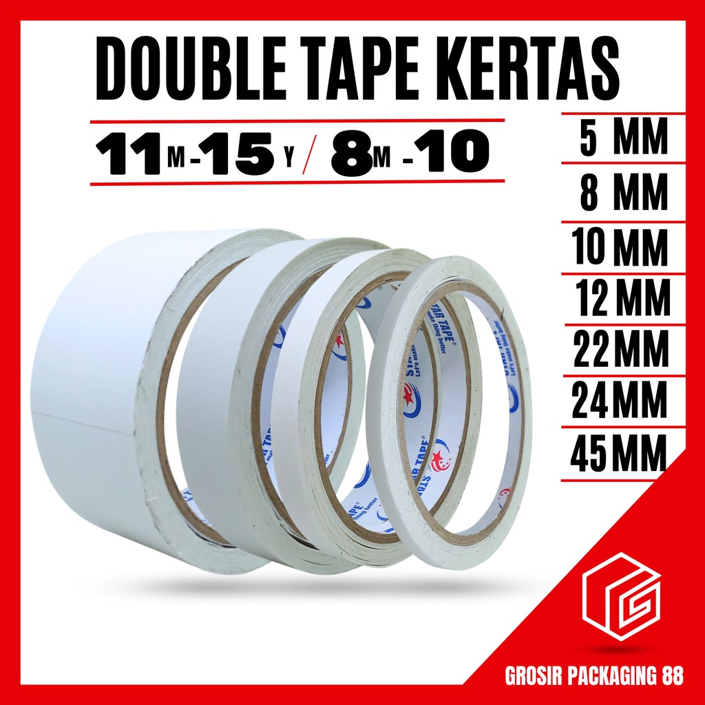 

Double Tape Kertas 45mm 22mm 10mm 5mm – 11M Lakban Dobel Sided Tape ATK 2 1 1/2 Inch - 15 YARD