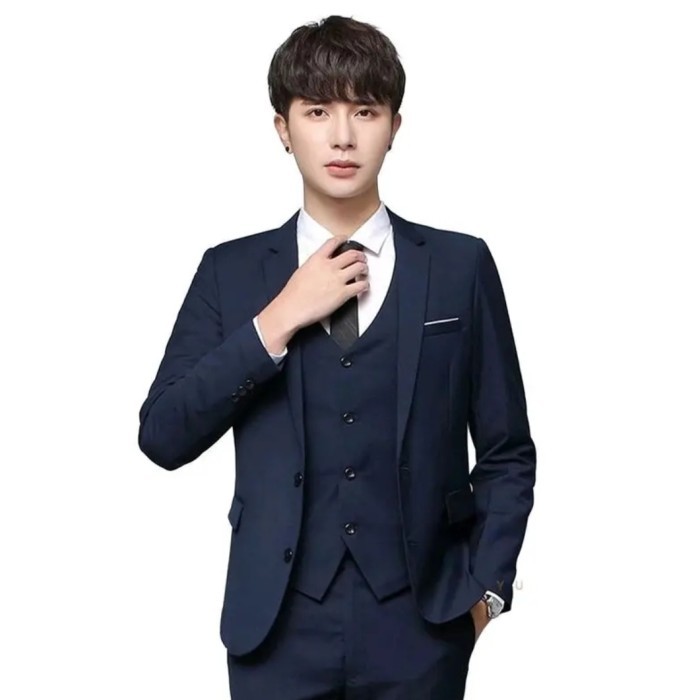 TERBARU - JAS BLAZER PRIA RESMI CASUAL SLIM FIT / BLAZER JAS PRIA SEMI WOOL - Blue navy, M