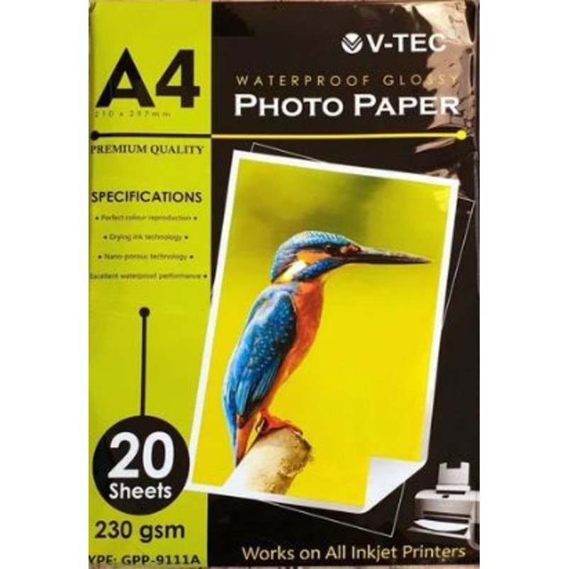 

V-TEC GLOSSY PHOTO PAPER TYPE GPP-9111A A4 230GRAM