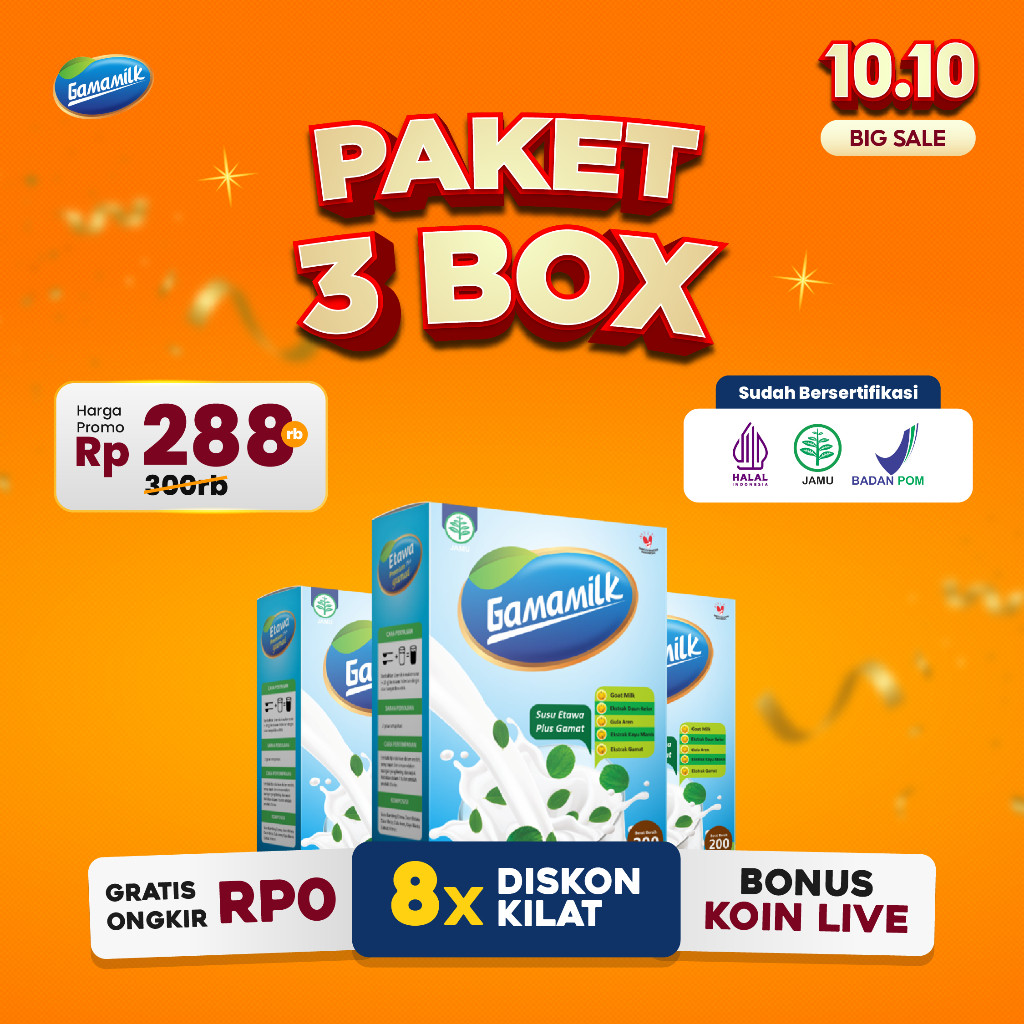 

PAKET 3 BOX - Gamamilk Susu Etawa Solusi Untuk Nyeri Sendi, Asam Urat, Sesak Nafas dan Asam Lambung